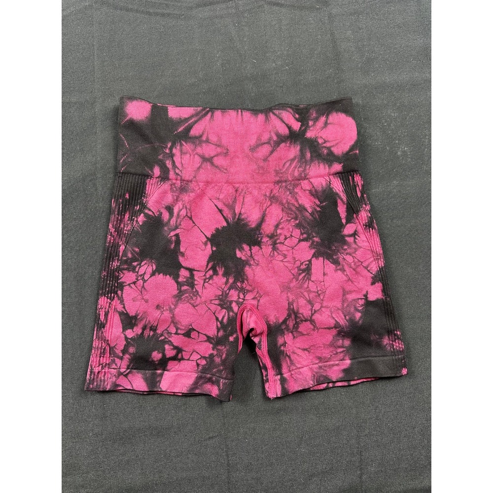 Pink Black Tie Dye Scrunch Butt Seamless Athletic Gym Shorts Small
